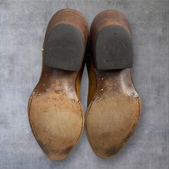 Frye Lilly Short Tan Leather Western Boots Womens 6B Inlay Detail Boho Festival - Picture 11 of 12